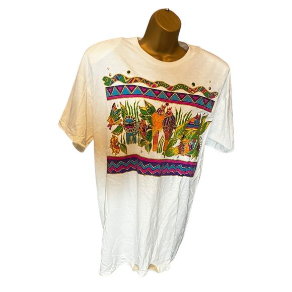 K.W.B.L. Los Angeles White Embellished Novelty T-Shirt One Size Hand Painted - Picture 2 of 9